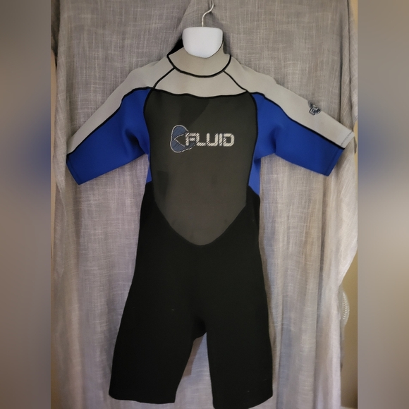 Fluid WetsuitMens XLARGE Shortie Swimsuit Black Blue Yellow Used Condition - Picture 3 of 8